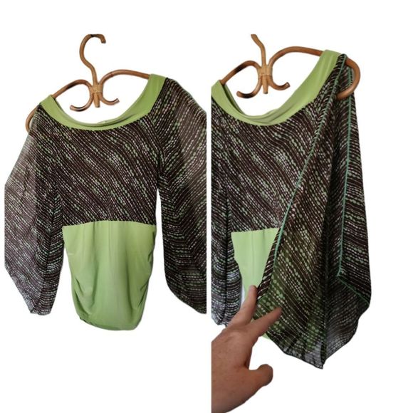 4 for $32 Y2k vintage green hippie bellsleeved top - Picture 3 of 4